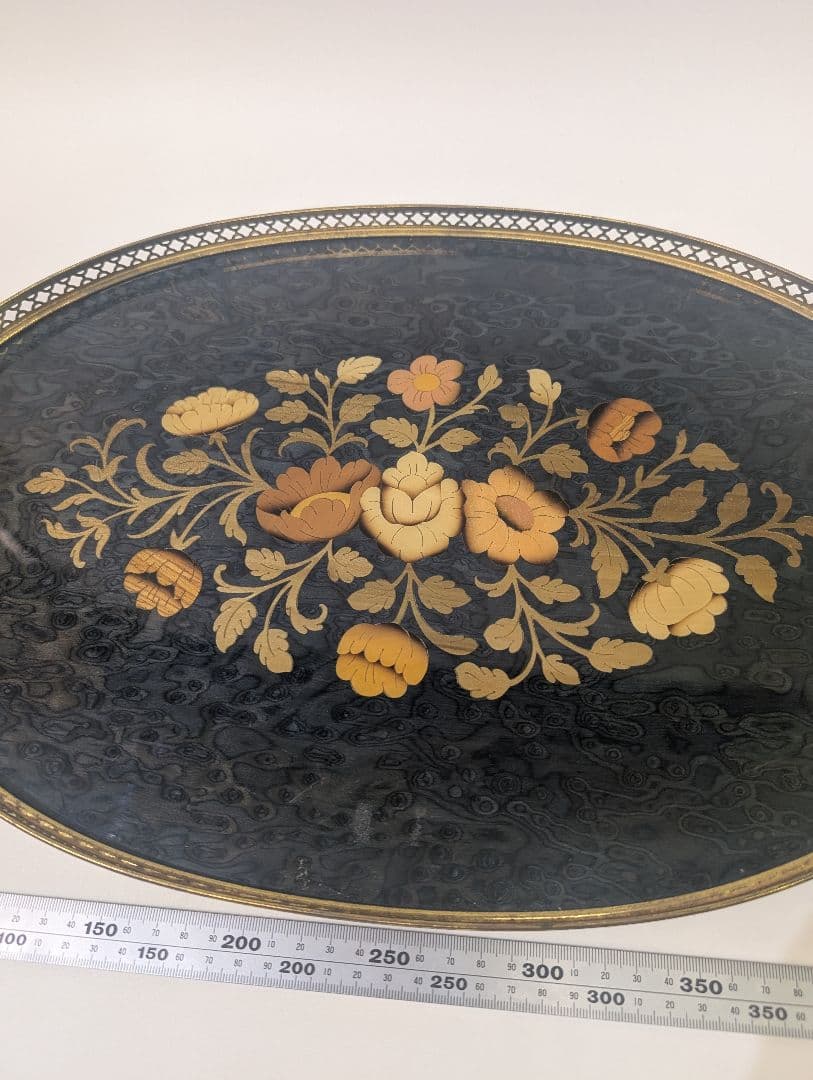 Domain イタリア製トレー 金縁 真鍮 木製 象嵌細工 メープル材 玉杢