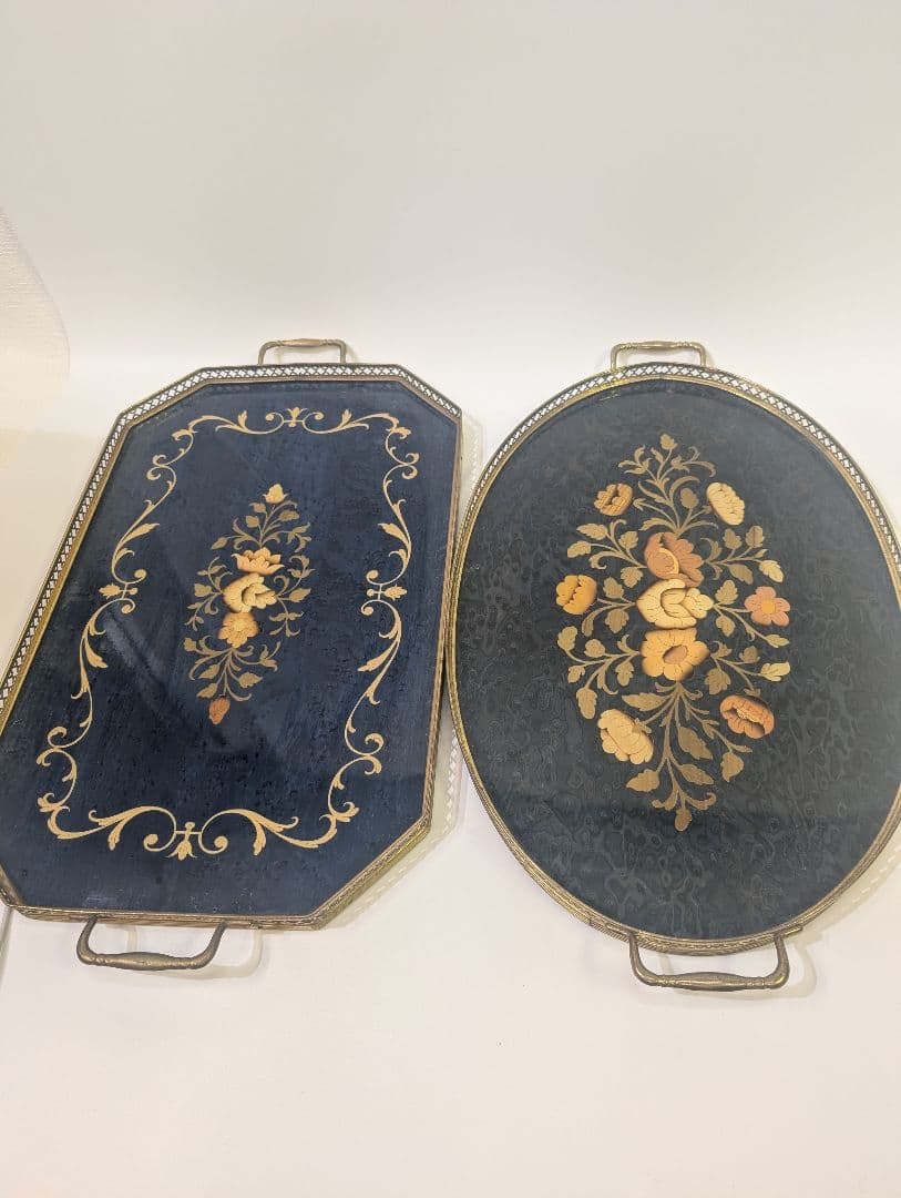 Domain イタリア製トレー 金縁 真鍮 木製 象嵌細工 メープル材 玉杢