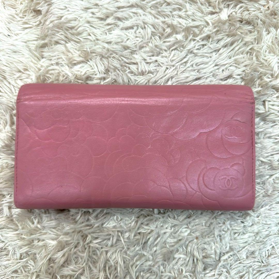 【美品】CHANEL カメリア 長財布 ピンク フラップ