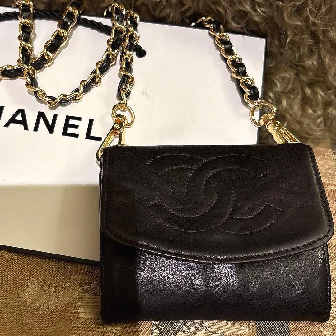 【じゅん】シャネル　レザー /カードケース　財布　チェーンウォレット