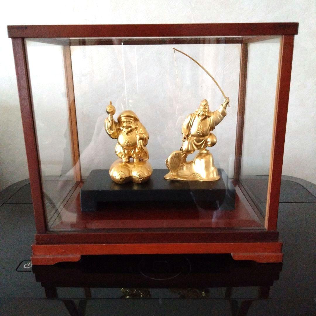 純銀製 恵比寿・大黒天 置物(ガラスケース付き)