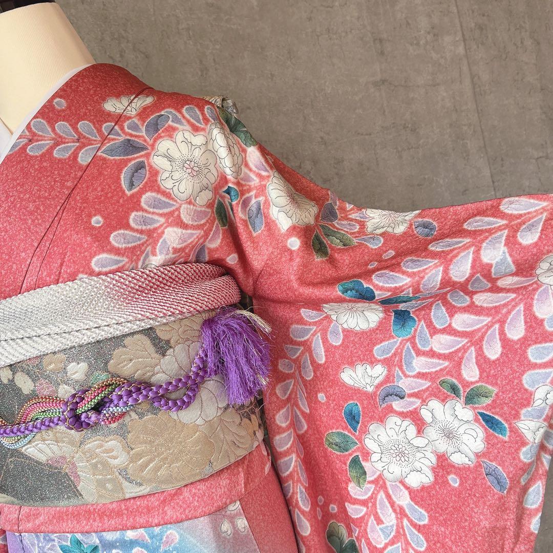 振袖フルセット　辻が花　豪華　ピンク　華やか　グラデーション　正絹　成人式　k1