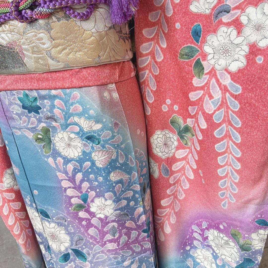 振袖フルセット　辻が花　豪華　ピンク　華やか　グラデーション　正絹　成人式　k1