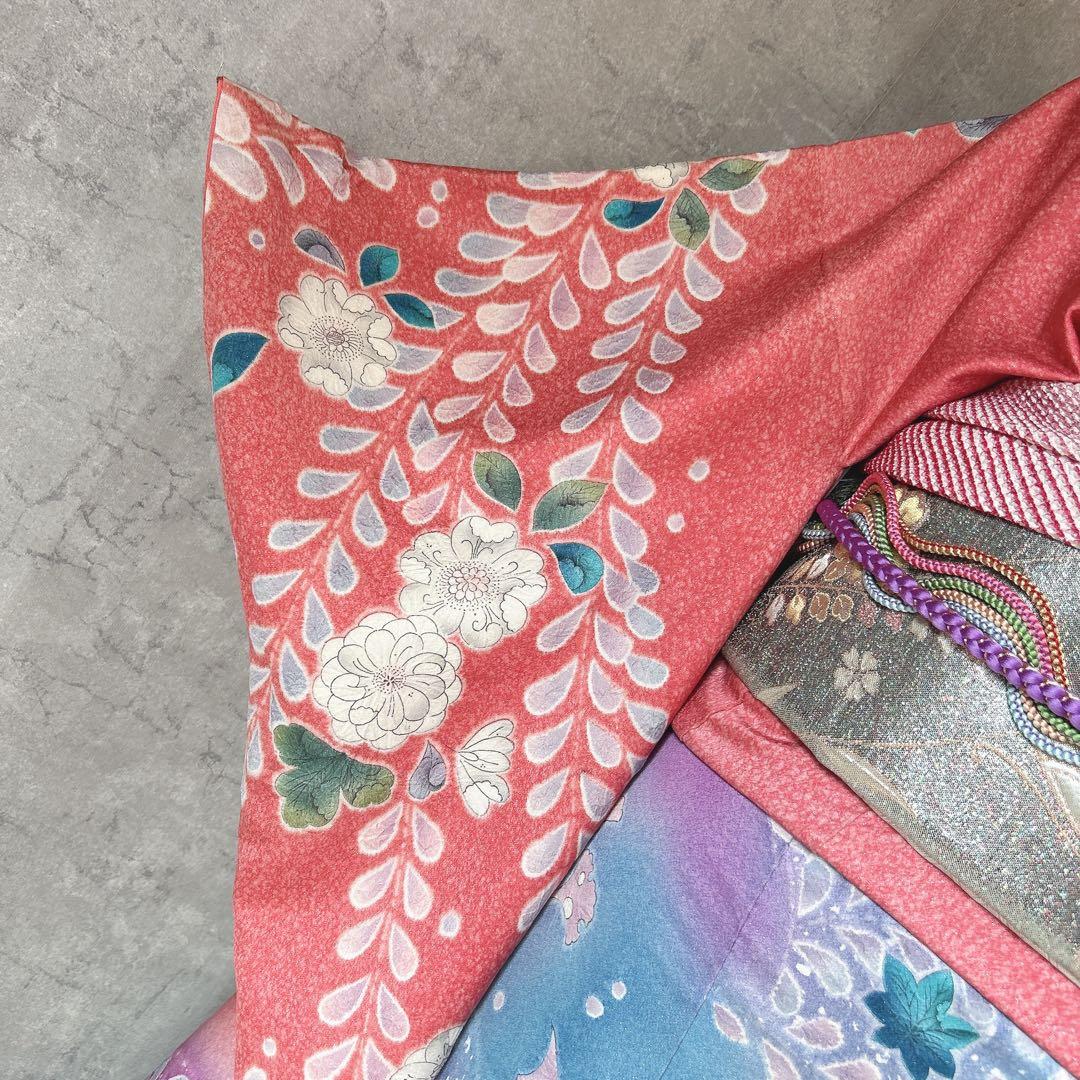 振袖フルセット　辻が花　豪華　ピンク　華やか　グラデーション　正絹　成人式　k1