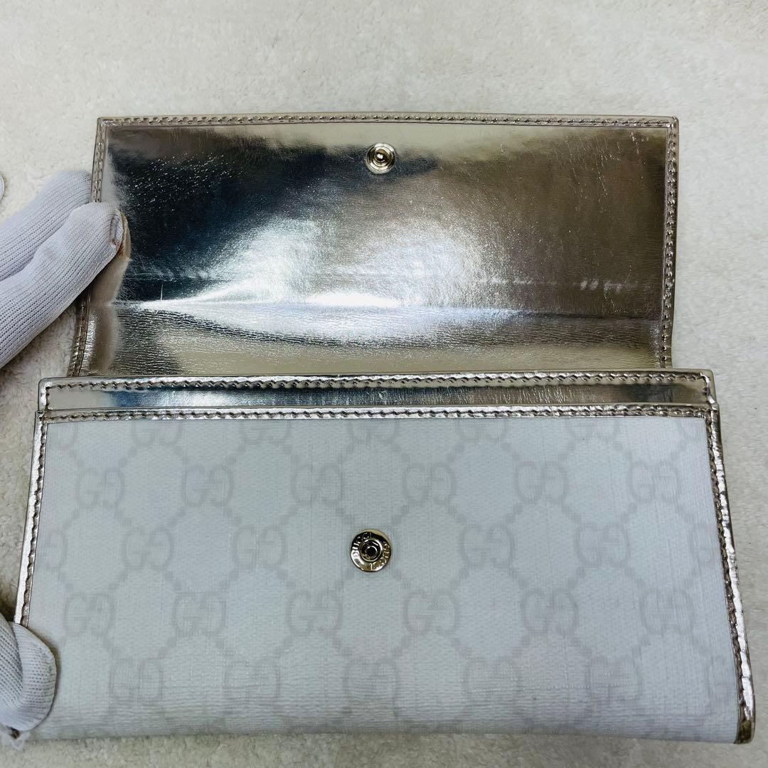 GUCCI グッチ 長財布 GGシマ PVCレザー 白 シルバー ウォレット