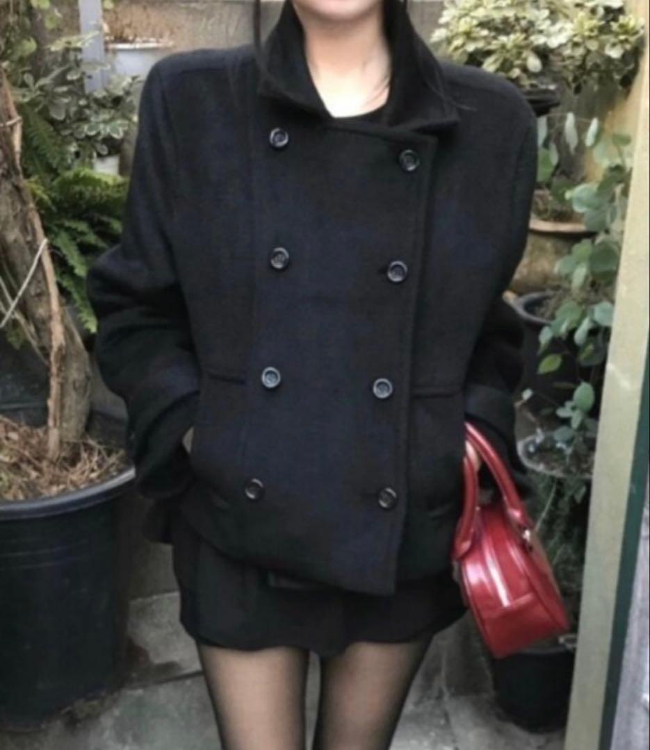 人気　Pコート　ブラック ダブルブレスト