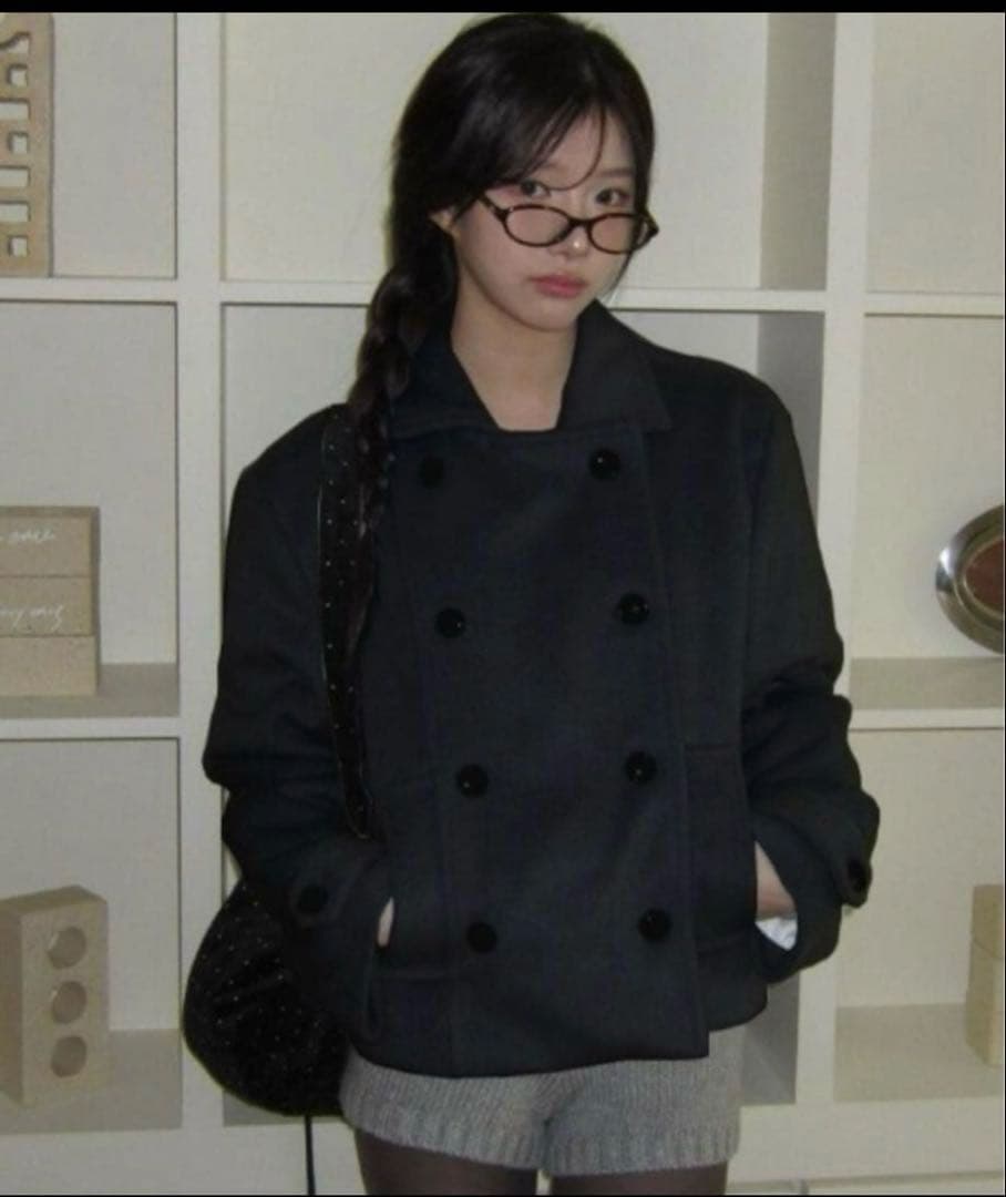 人気　Pコート　ブラック ダブルブレスト