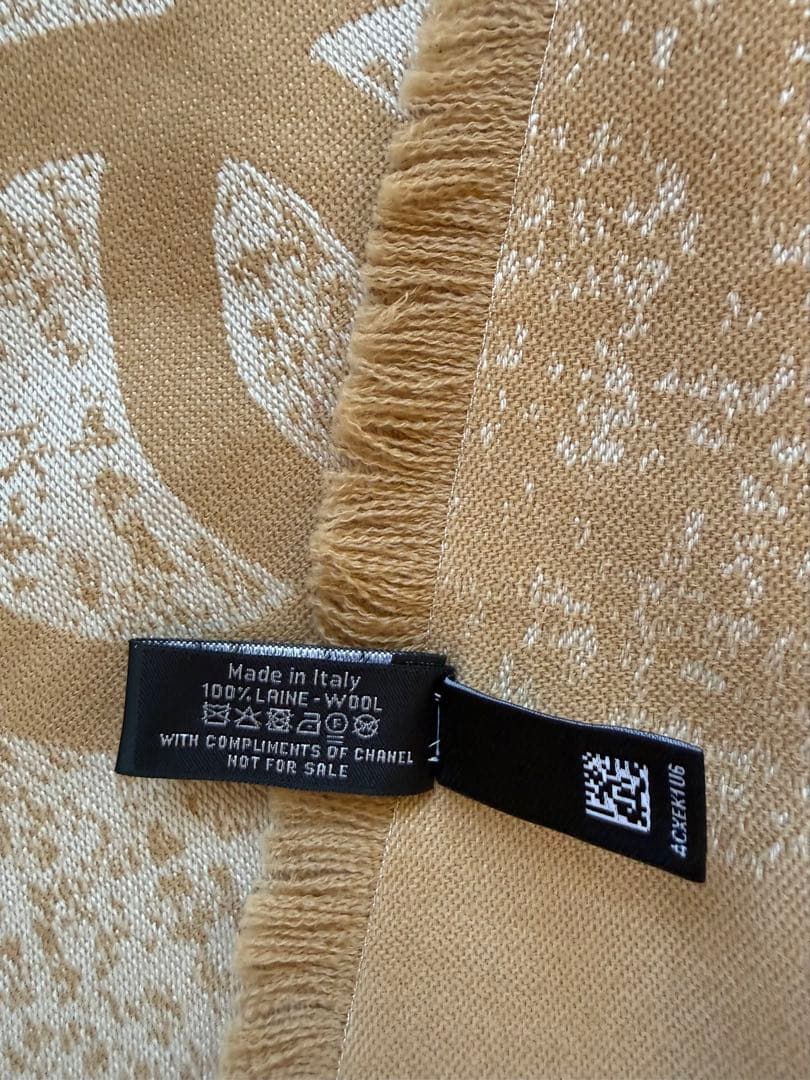 CHANEL ロゴ入り ウールストール ベージュ系