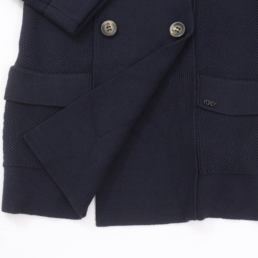 【極美品】FOXEY NEW YORK ニットダブルコート ネイビー 40 L
