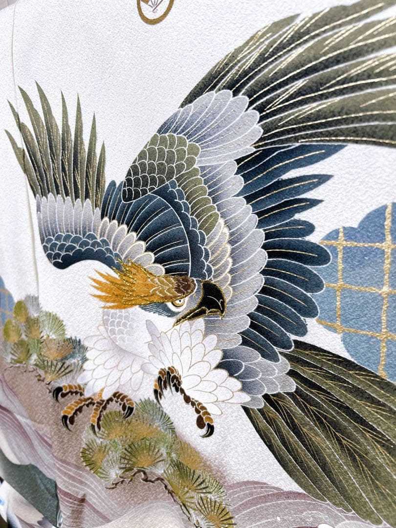 豪華逸品♡産着　掛け着　熨斗目　男の子　お宮参り　鷹　白系