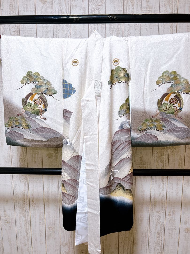 豪華逸品♡産着　掛け着　熨斗目　男の子　お宮参り　鷹　白系