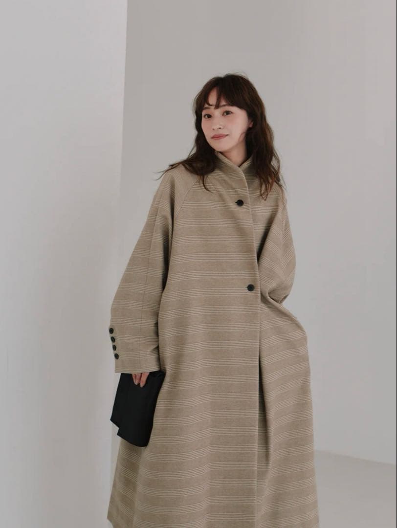 【Hella】tweed long coat ツイードロングコート ベージュ