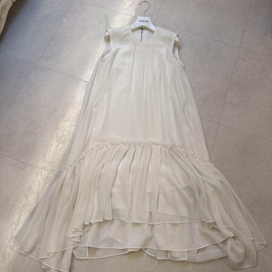 ADEAMホワイトシフォンフリルロングワンピース0