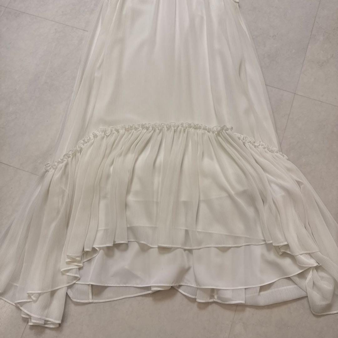 ADEAMホワイトシフォンフリルロングワンピース0