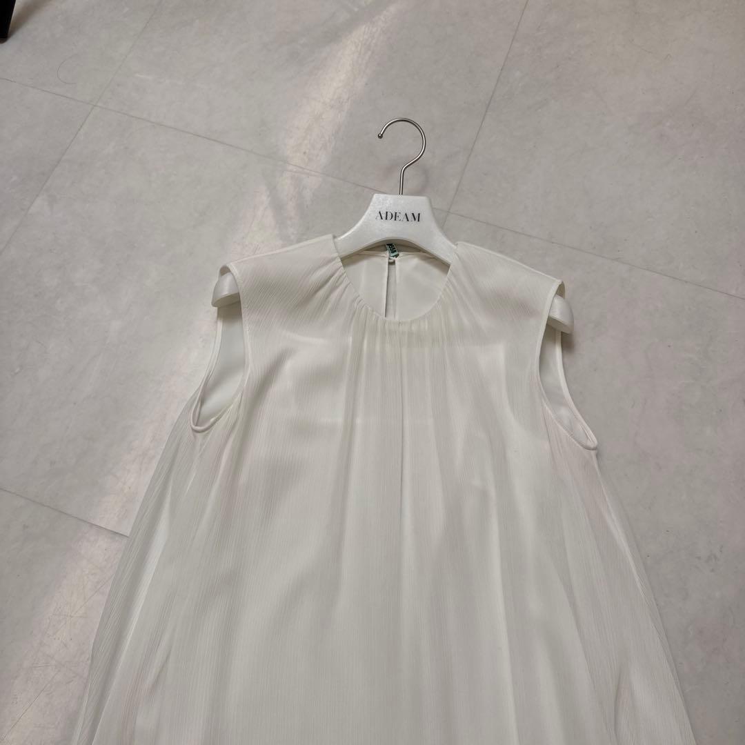ADEAMホワイトシフォンフリルロングワンピース0