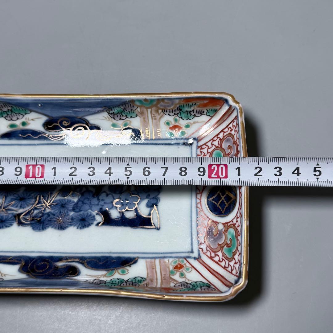 古伊万里　色絵松竹梅文様七寸長皿　冨貴長春　江戸時代　古陶を楽しむ　裏文様有