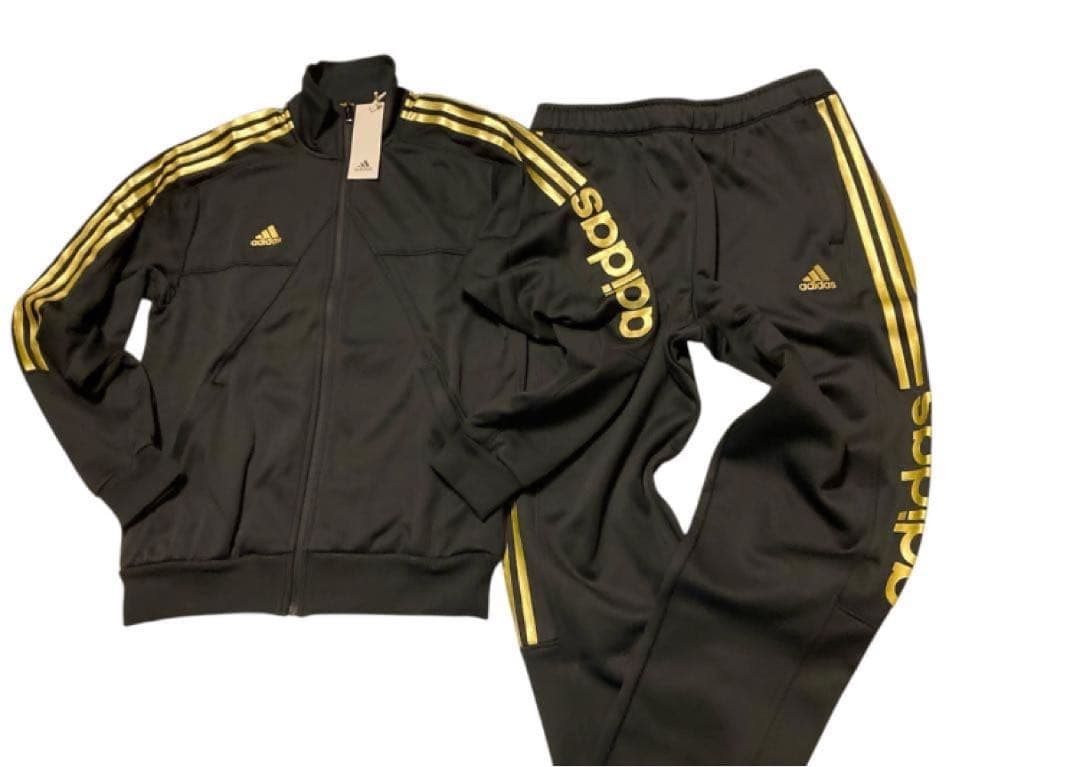 新品 adidas◆XL◆ジャージセットアップ◇ブラック ゴールド ◆裏起毛◆