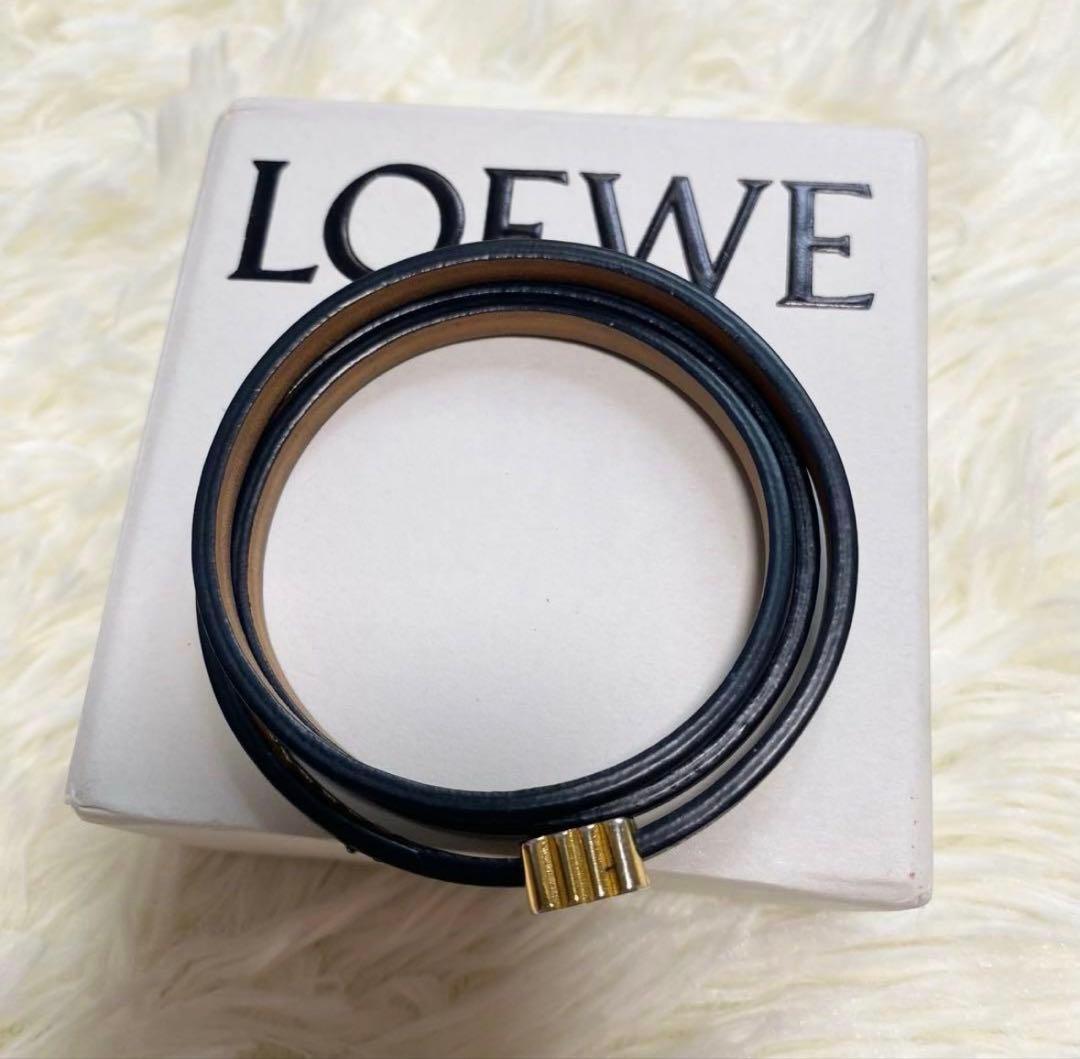 LOEWE ロエベ アナグラム レザー ブレスレット ブラック ゴールド カーフ
