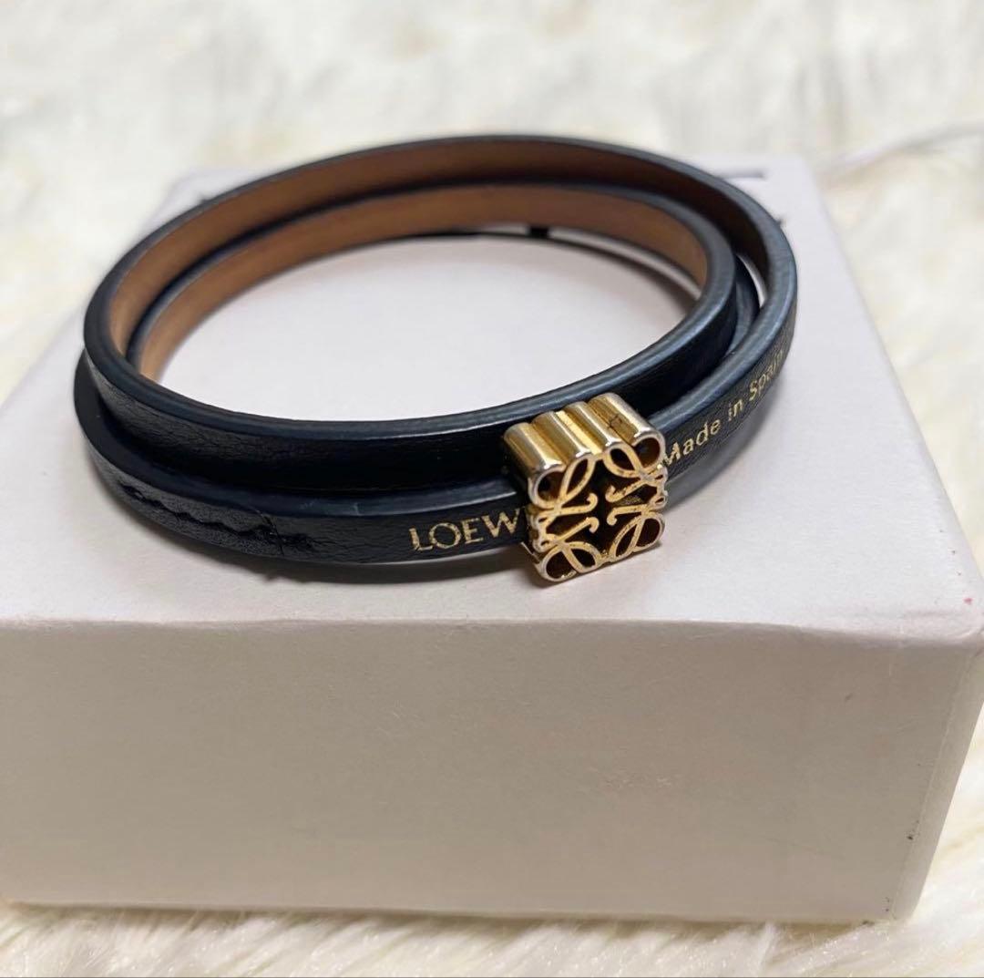 LOEWE ロエベ アナグラム レザー ブレスレット ブラック ゴールド カーフ