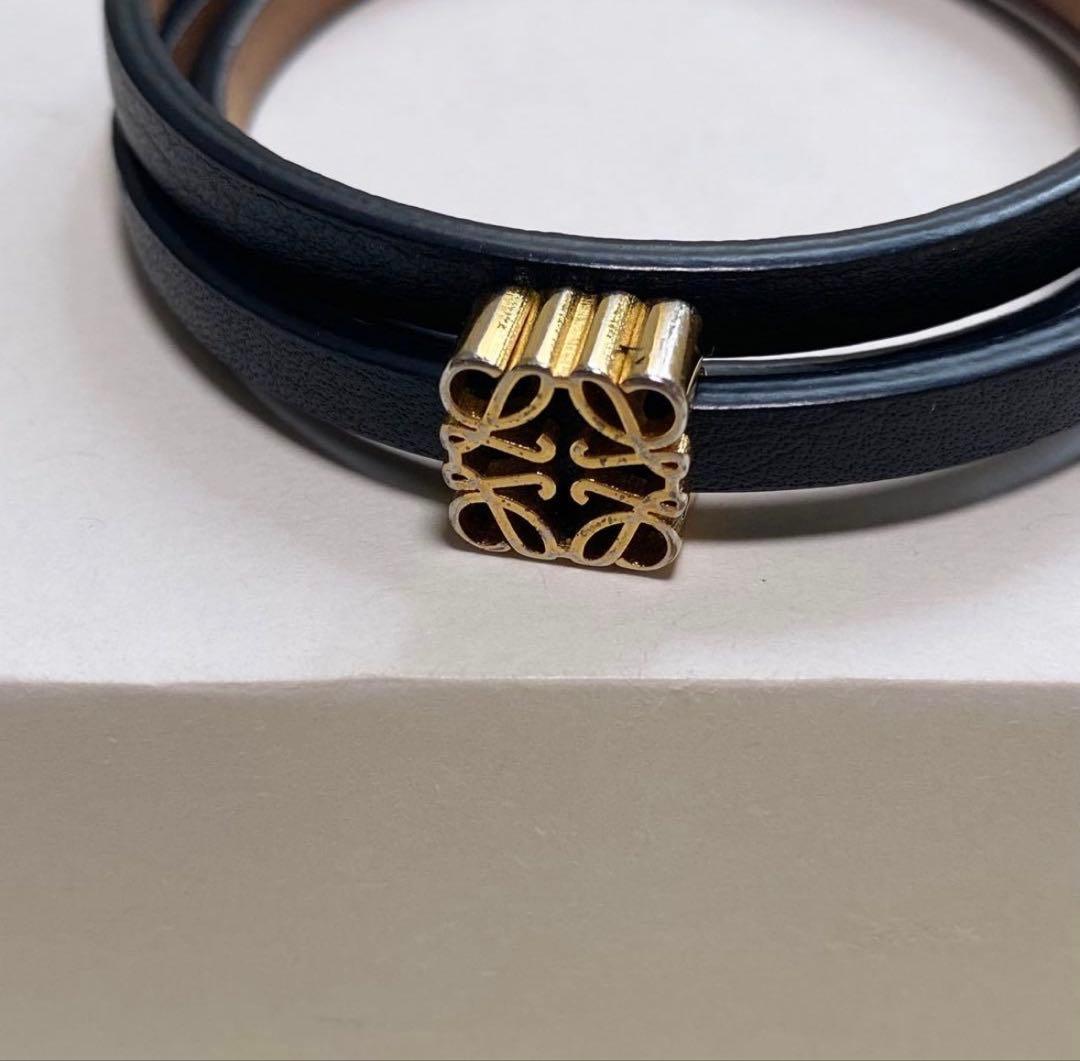 LOEWE ロエベ アナグラム レザー ブレスレット ブラック ゴールド カーフ
