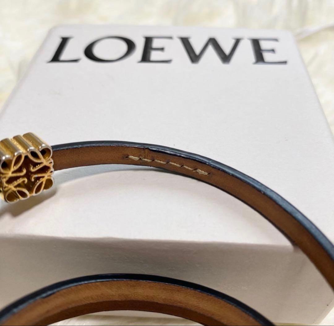 LOEWE ロエベ アナグラム レザー ブレスレット ブラック ゴールド カーフ
