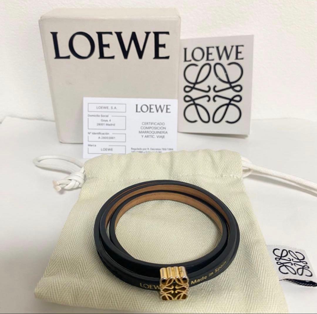 LOEWE ロエベ アナグラム レザー ブレスレット ブラック ゴールド カーフ