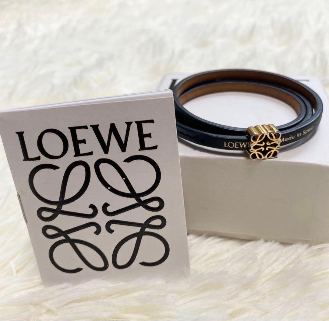 LOEWE ロエベ アナグラム レザー ブレスレット ブラック ゴールド カーフ