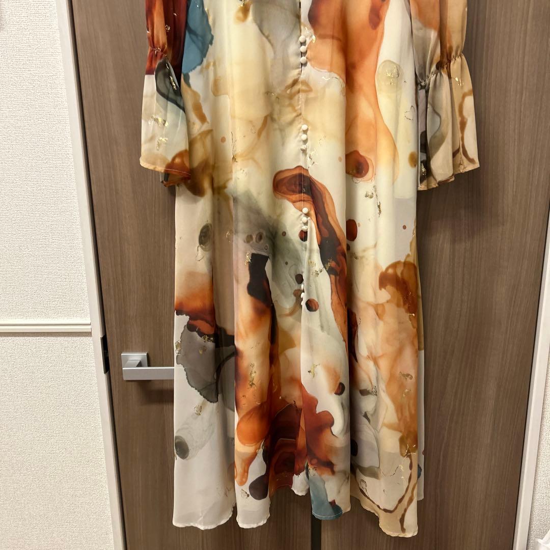 Ameri 水彩模様 フレアスリーブ ワンピース