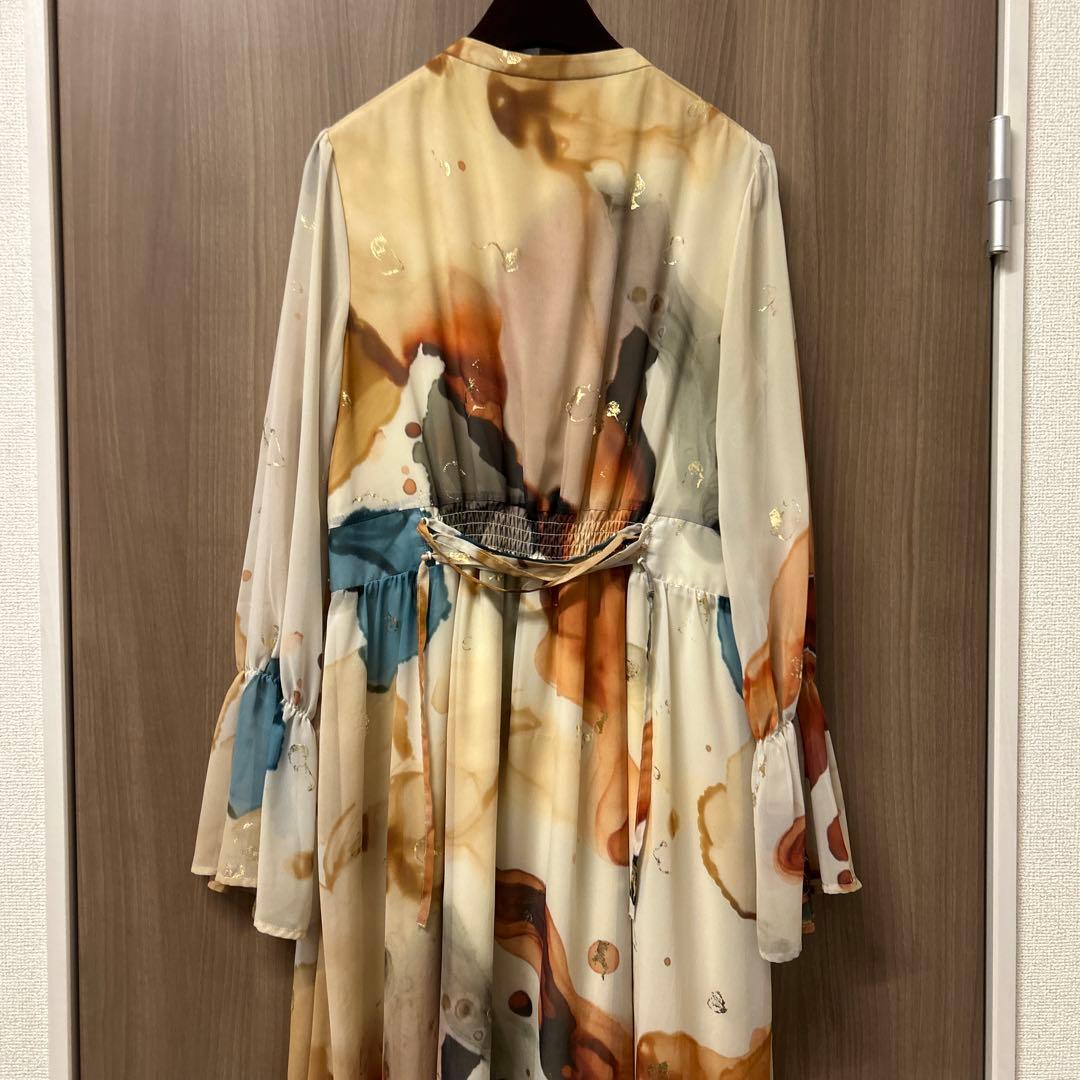 Ameri 水彩模様 フレアスリーブ ワンピース