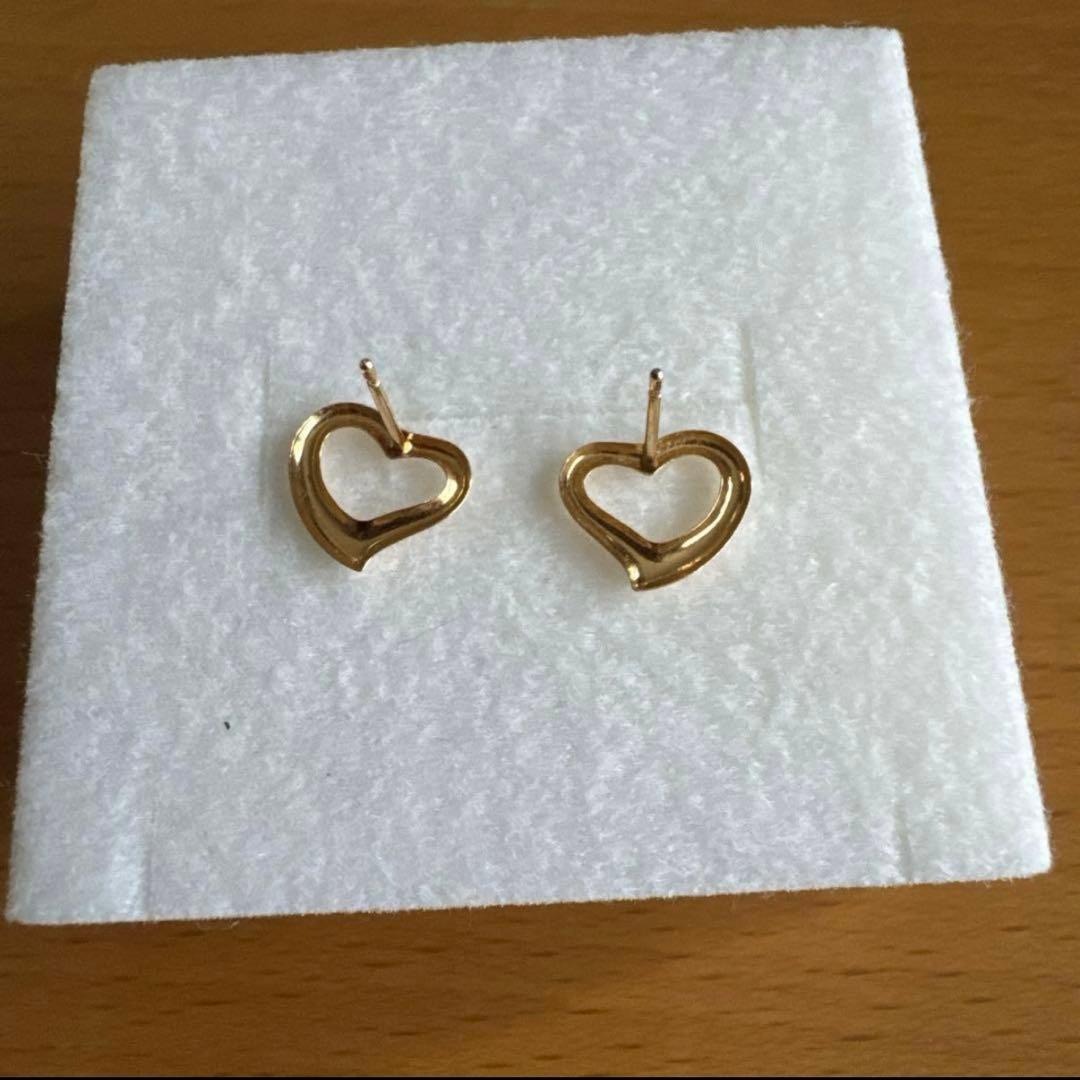 k18 ピアス　オープンハート イエローゴールド　Lサイズ約10mm×9mm