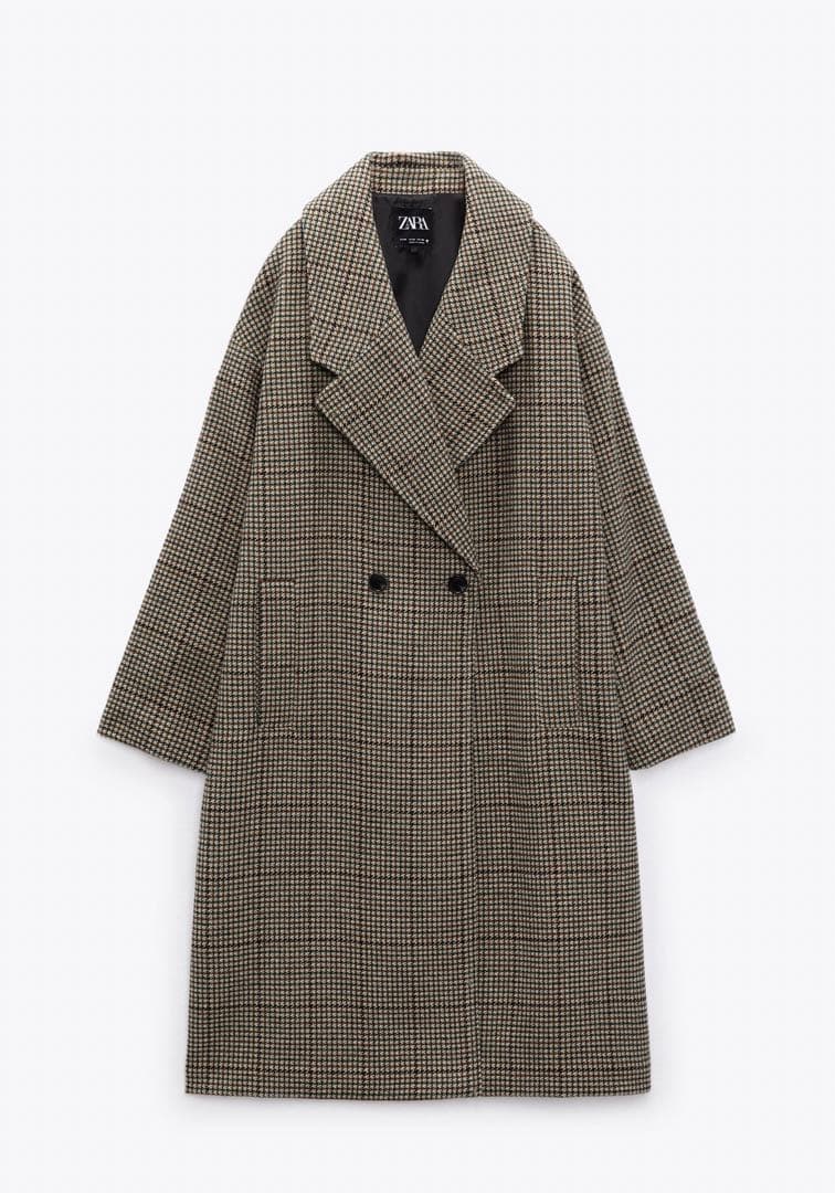 ZARA チェック柄 ダブルブレスト チェスターコート ロングチェックコート