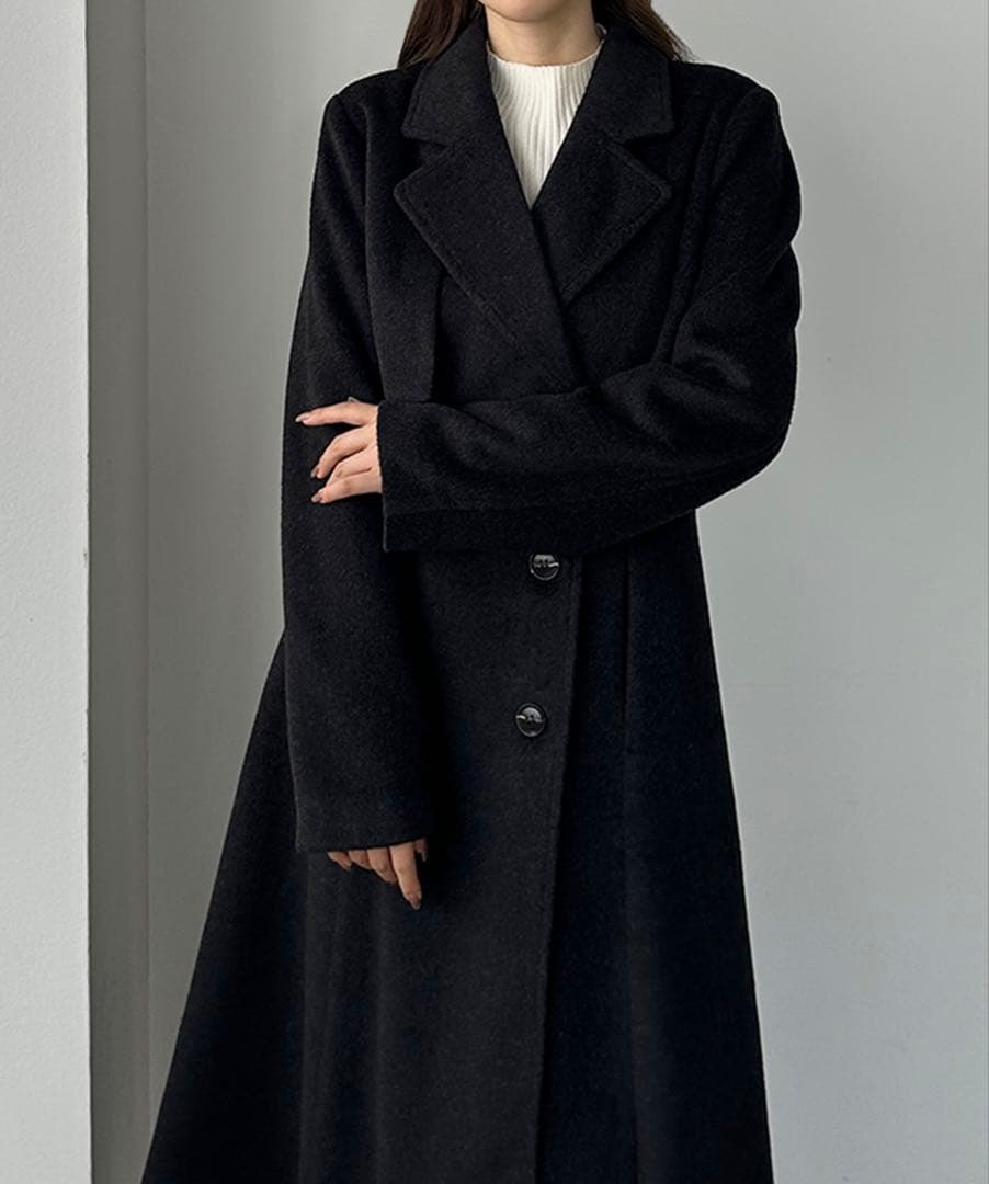 【未使用品】 Louere ウエストシェイプフレアチェスターコート ブラック M