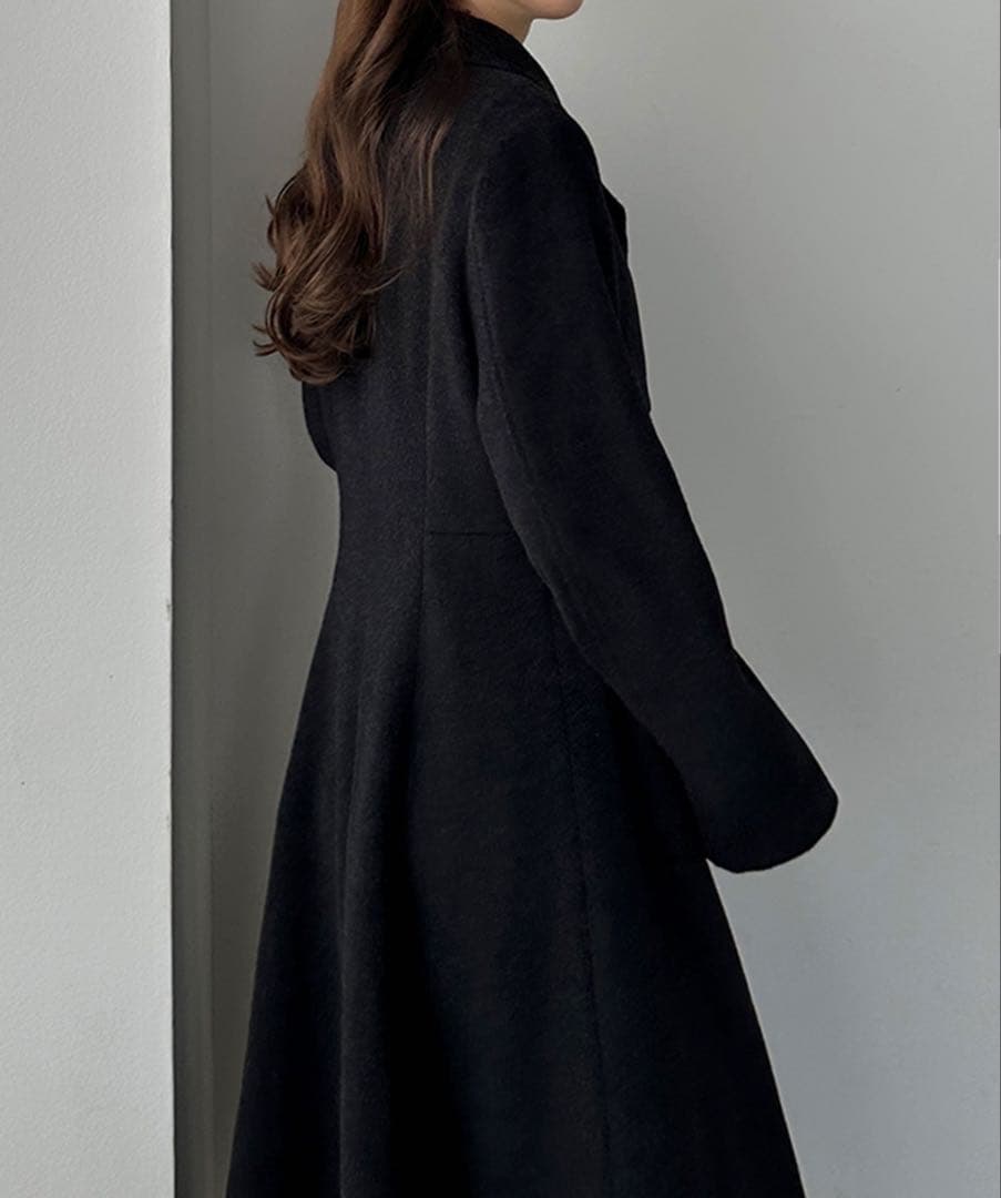 【未使用品】 Louere ウエストシェイプフレアチェスターコート ブラック M