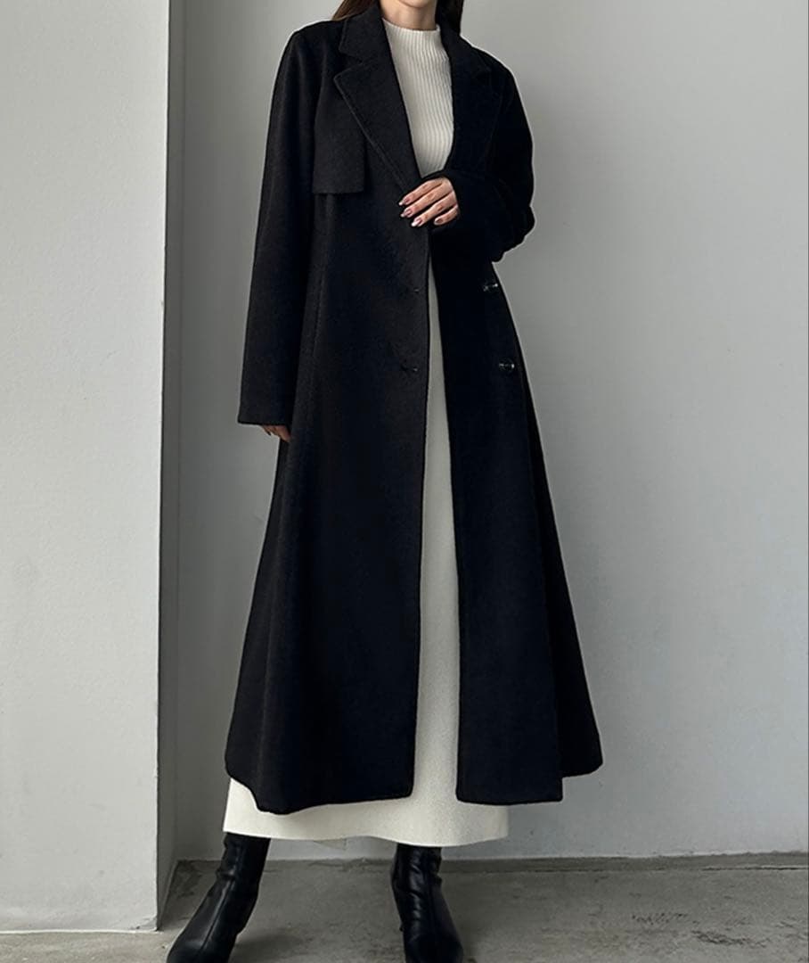 【未使用品】 Louere ウエストシェイプフレアチェスターコート ブラック M