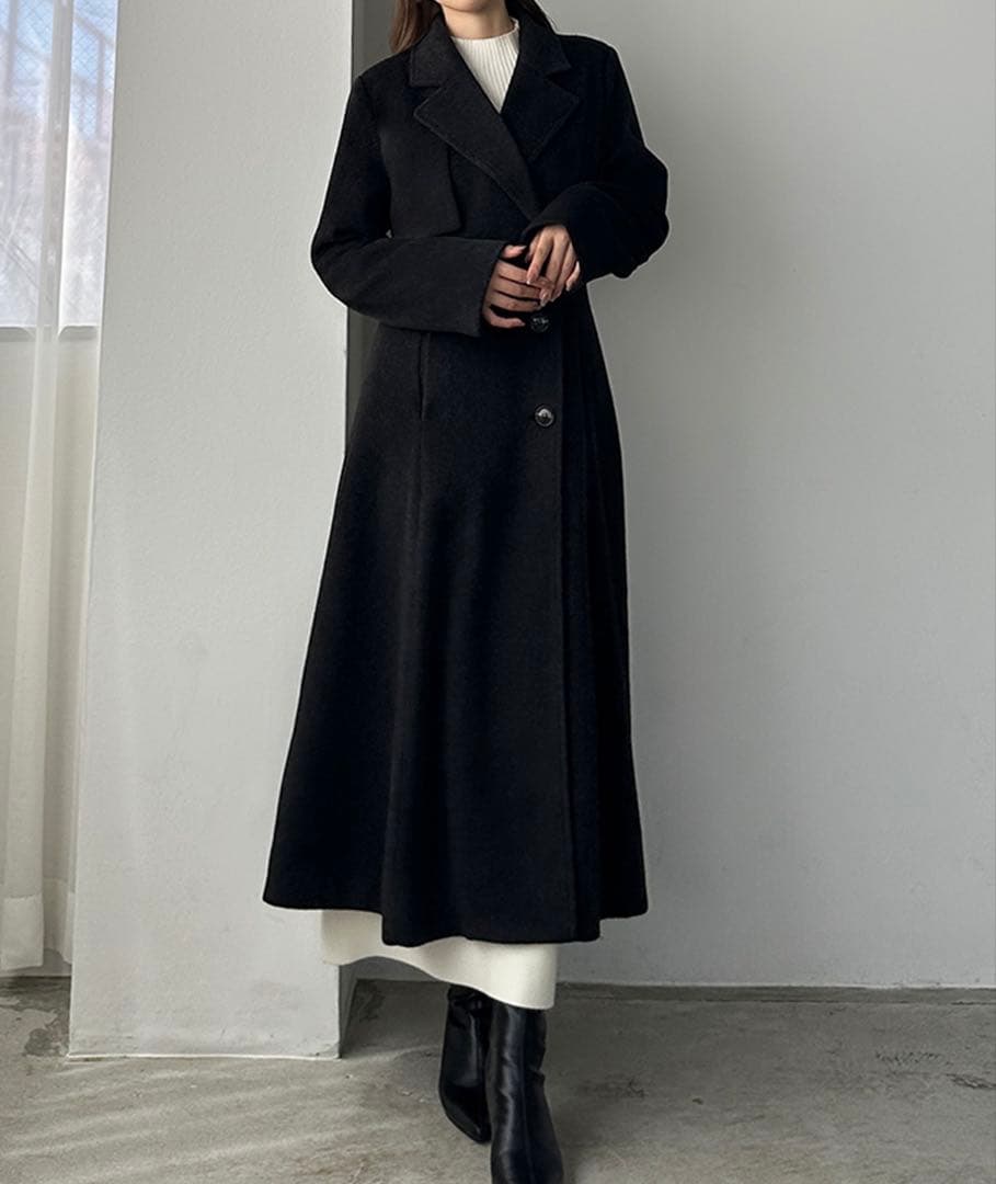 【未使用品】 Louere ウエストシェイプフレアチェスターコート ブラック M