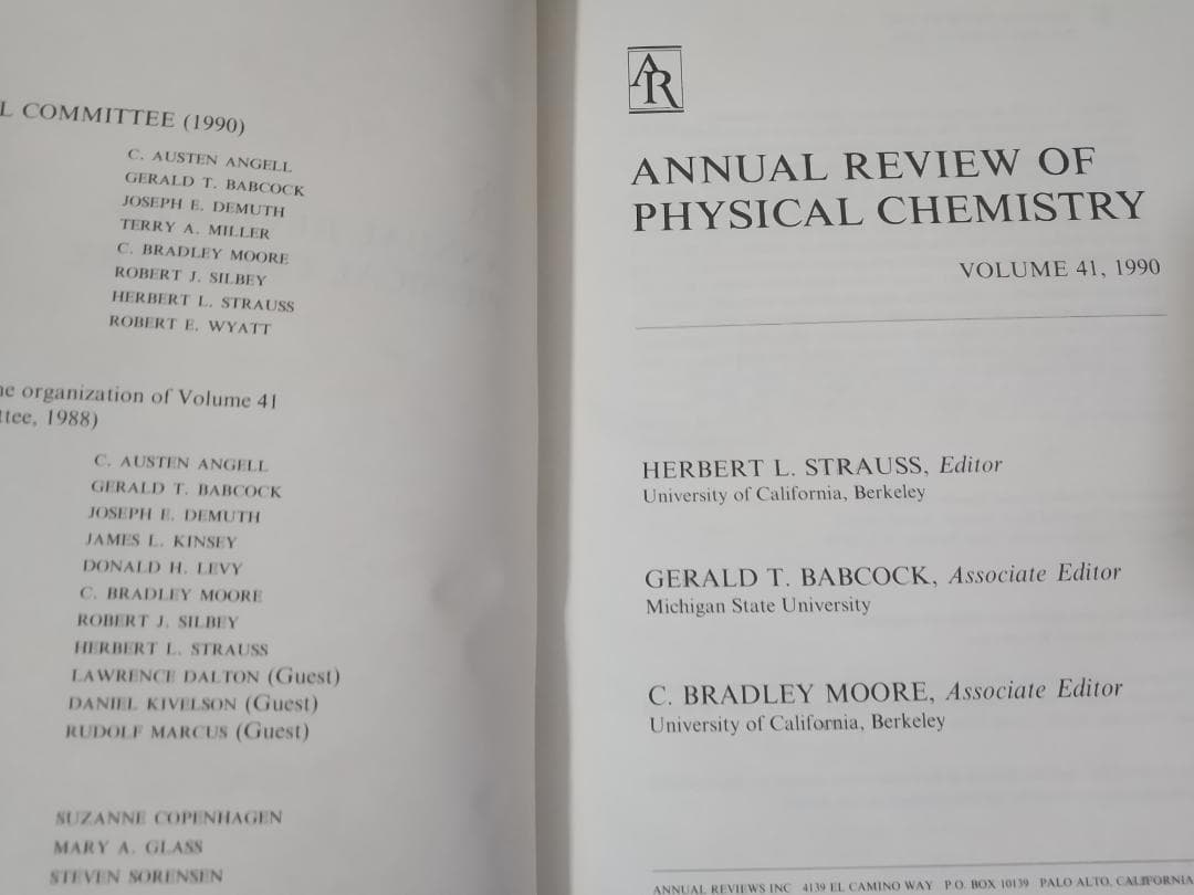 ANNU REV PHYS CHEM v41 1990 物理化学年次学術雑誌