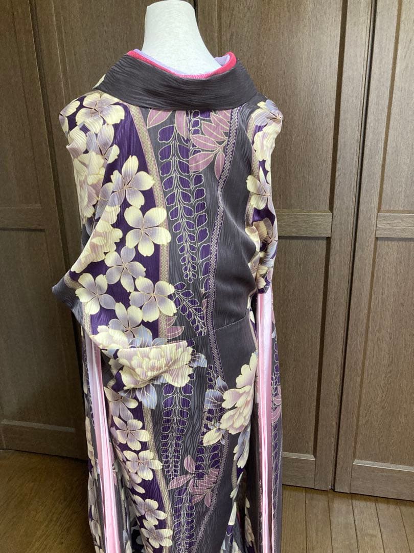 洗える　振袖　ポリエステル　H.L グレイッシュパープル　衣紋抜付き長襦袢