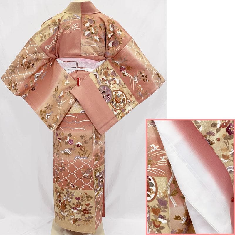 601mh90☆作家物 訪問着 ややふくよか 金彩 横段暈しに草花 落款☆美品