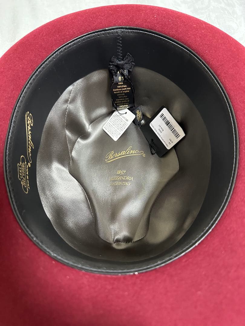新品未使用　ボルサリーノ　ハット　ボルドー　タグ付き　Borsalino