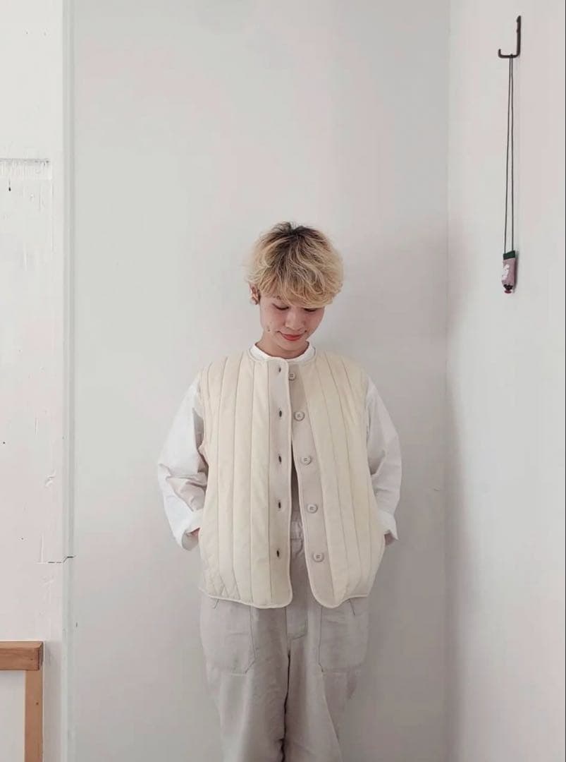 mao made マオメイド　キルトｘニット切替え中綿ベスト　黒　ブラック