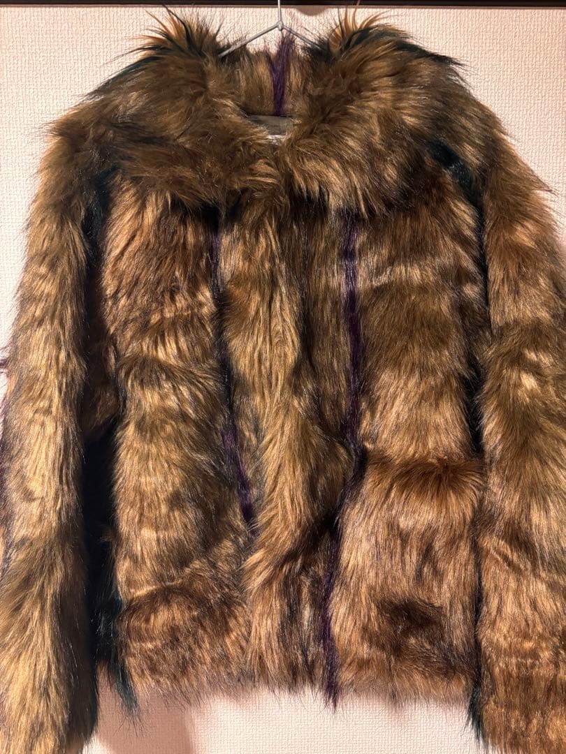 ブラウン マルチカラー ファーコート