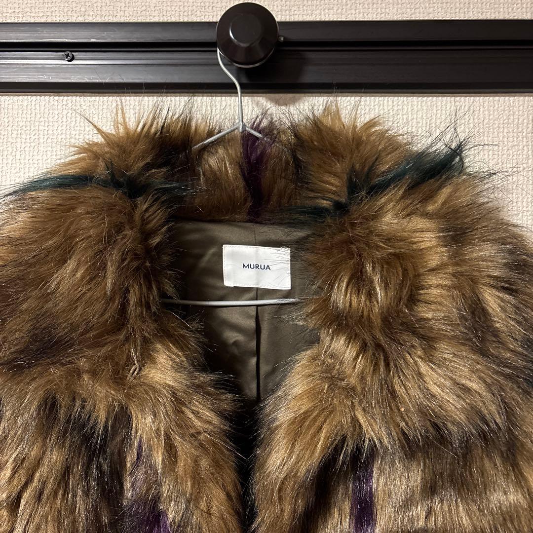 ブラウン マルチカラー ファーコート