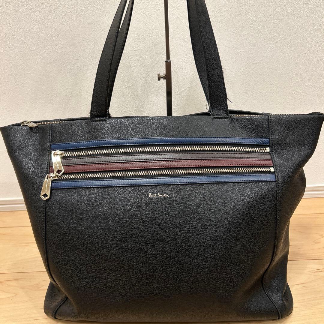ポールスミス シグネチャー ジップストライプ トートバッグ 肩掛け 黒