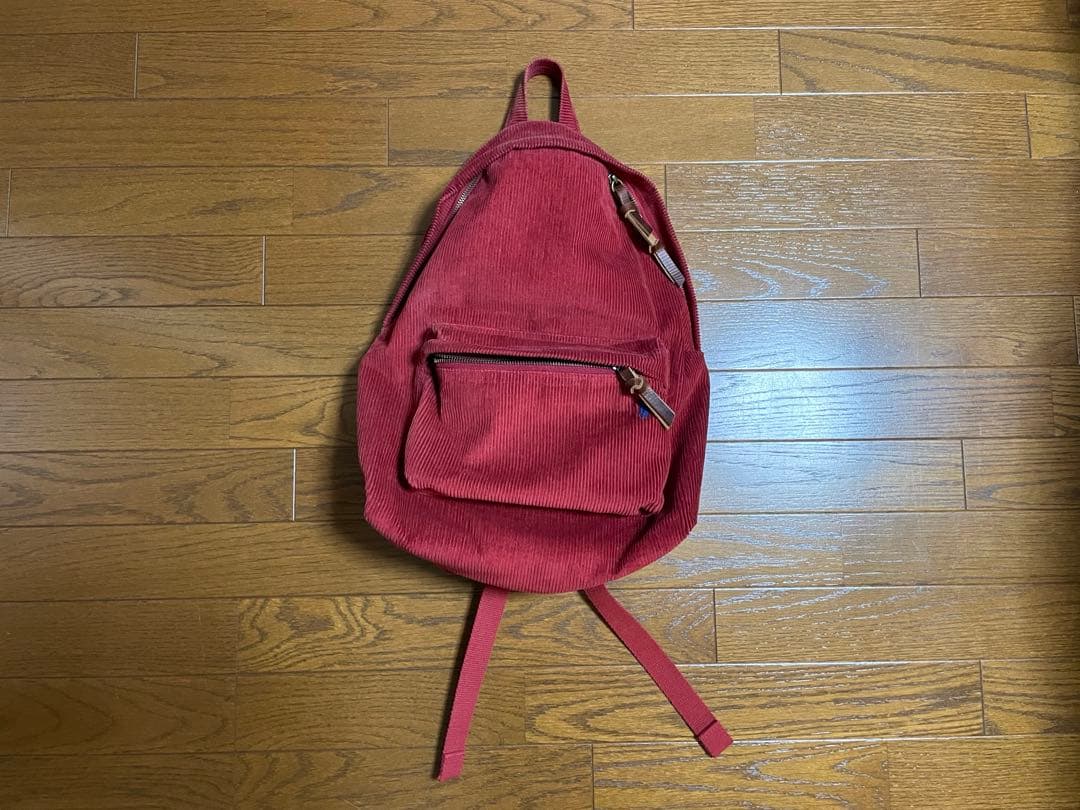 赤 コーデュロイ リュック ポロ刺繍