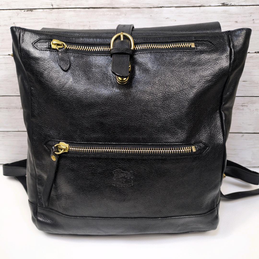 イルビゾンテ リュック ブラック バックパック レザー 大容量 シボ エンボス