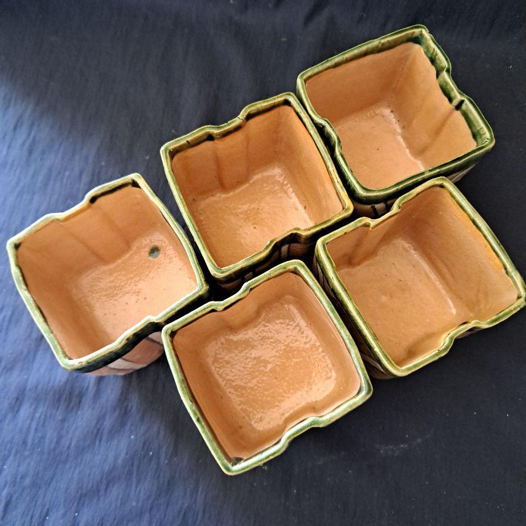 「モダンな織部(おりべ)！」 織部焼向付(むこうづけ)幅8cm 5客セット 骨