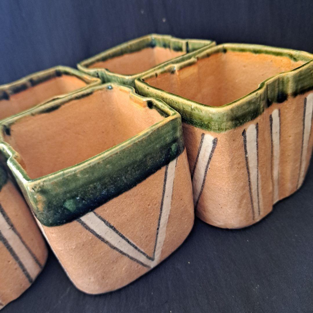 「モダンな織部(おりべ)！」 織部焼向付(むこうづけ)幅8cm 5客セット 骨