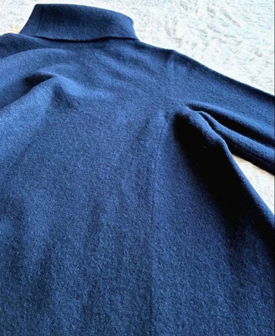 45R ウール100％ フロート縮絨ハイネックニットフレアチュニック極美品