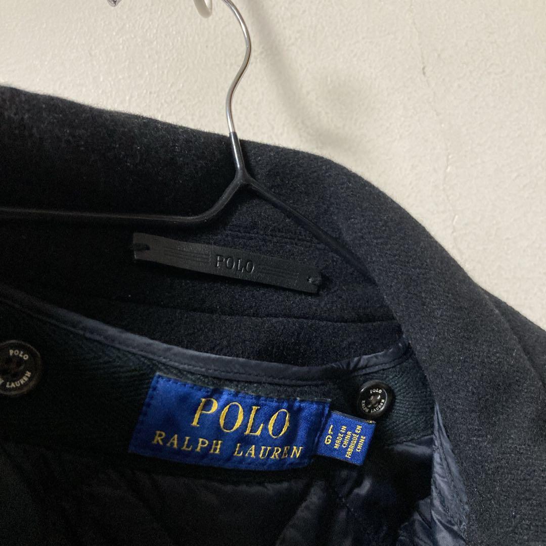 超美品 ポロラルフローレン ウール ビジネスコート 中綿ライナー付 黒