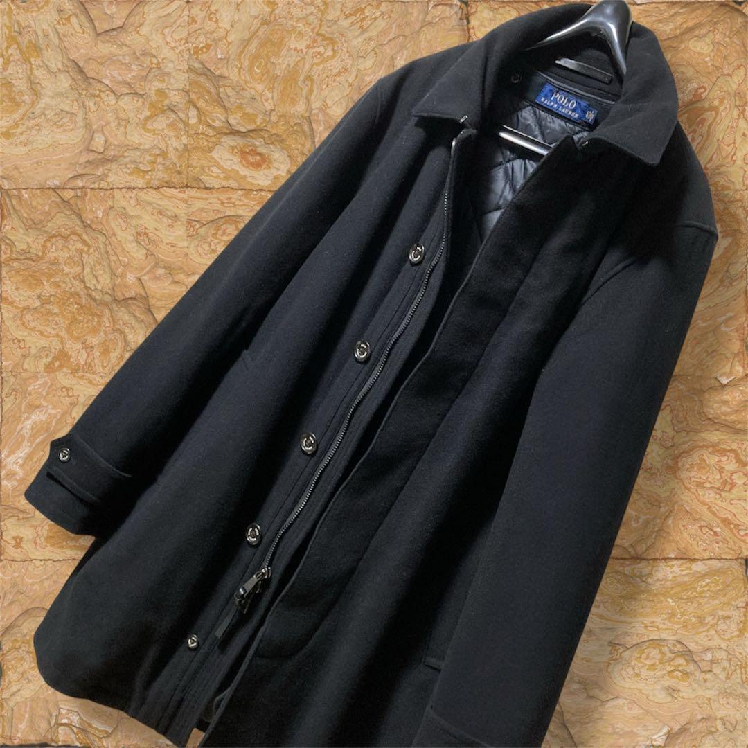 超美品 ポロラルフローレン ウール ビジネスコート 中綿ライナー付 黒